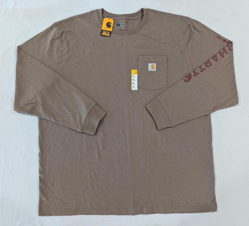 Carhartt Shirt Mens 2XL Brown Long Sleeve Loose Fit Pocket Logo Tee Workwear